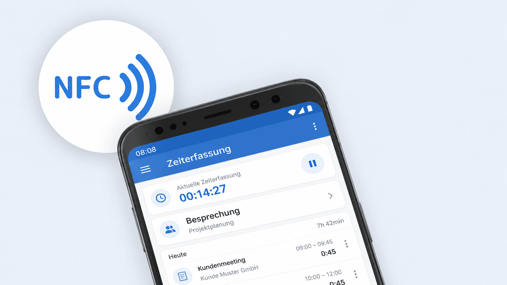 NFC-Zeiterfassung für Gebäudereinigung · Scan am Objekt startet die Arbeitszeit automatisch